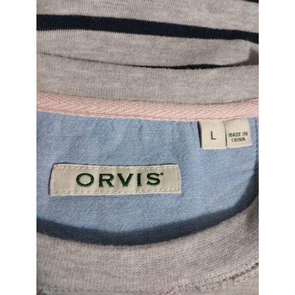 Orvis Sweatshirt Ladies Large Gray Navy Striped - Picture 4 of 10